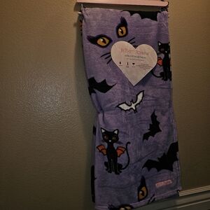 Betsey Johnson Purple Cats Halloween Vampire Kitty Throw Blanket